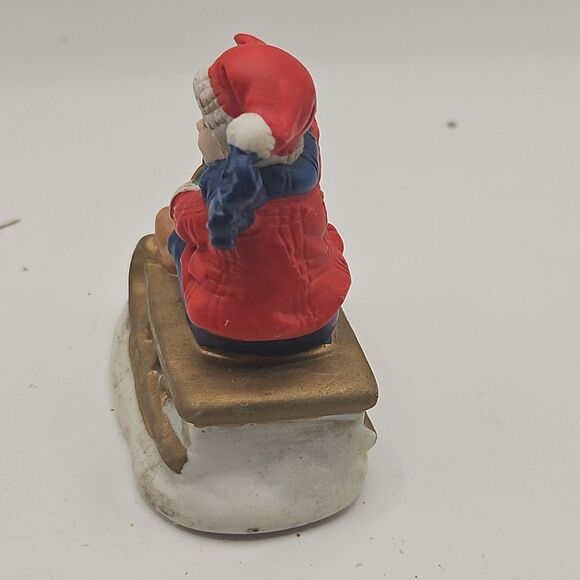 Vintage Russ Berrie & Co. Waving Child on Sleigh with Tree - Picture 2 of 16